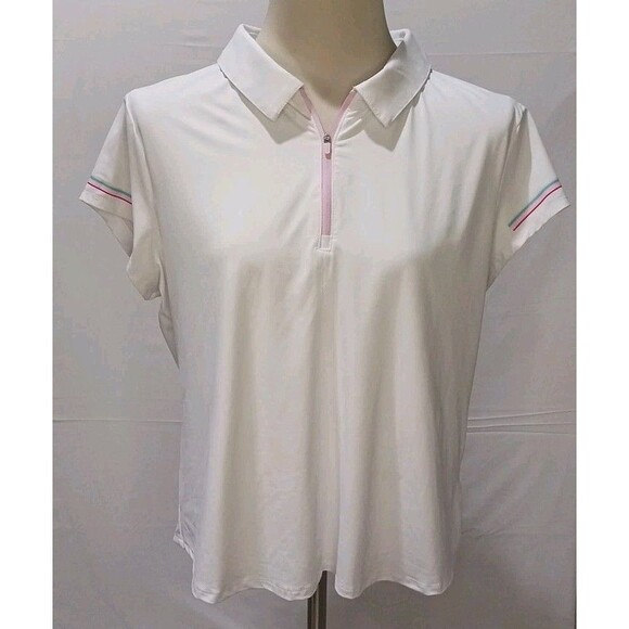 RBX Women's 1/4 Zip Short Sleeve Polo W/ Printed Stripe At Sleeves XL White NWT - Picture 1 of 11
